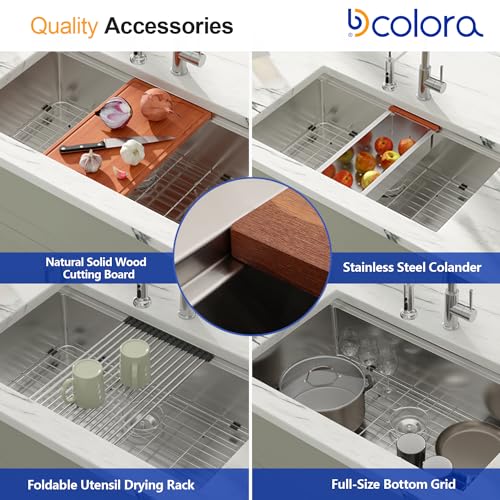 Dcolora 27 Inch Undermount Kitchen Sink Workstation 16 Gauge 304 Stainless Steel Large Single Bowl Under Counter Sinks, Round Corner 27"x19"x10", DC-U7703