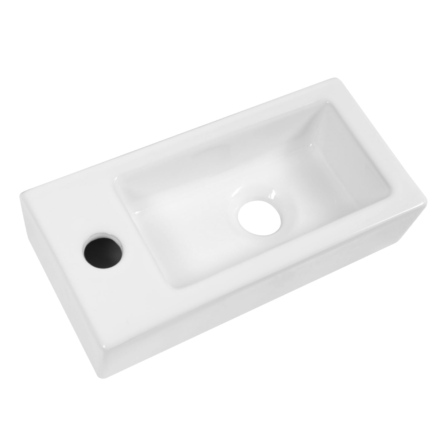 Dcolora Small Bathroom Sink, 14.5"x7" Small Wall Mounted Sink Floating Rectangle White Sink Ceramic Porcelain Tiny Bathroom Sink, Left Hand