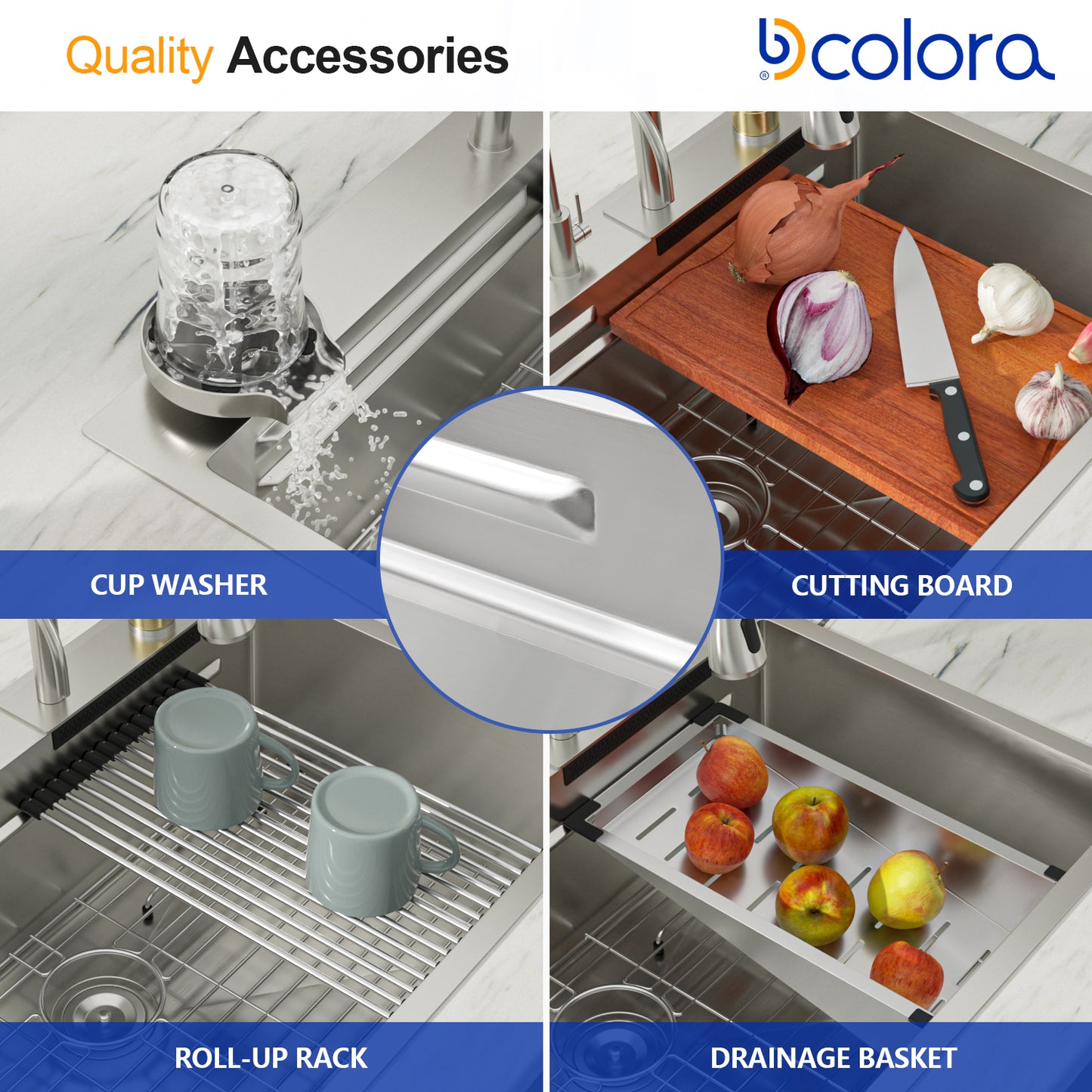 Dcolora 33x22 Waterfall Kitchen Sink Smart Workstation Sink with Faucet Combo 304 Stainlee Steel 16 Gauge Drop In Single Bowl Multifunctional Top Mount Sink DC-FY0001, 33 inch Brushed Nickel