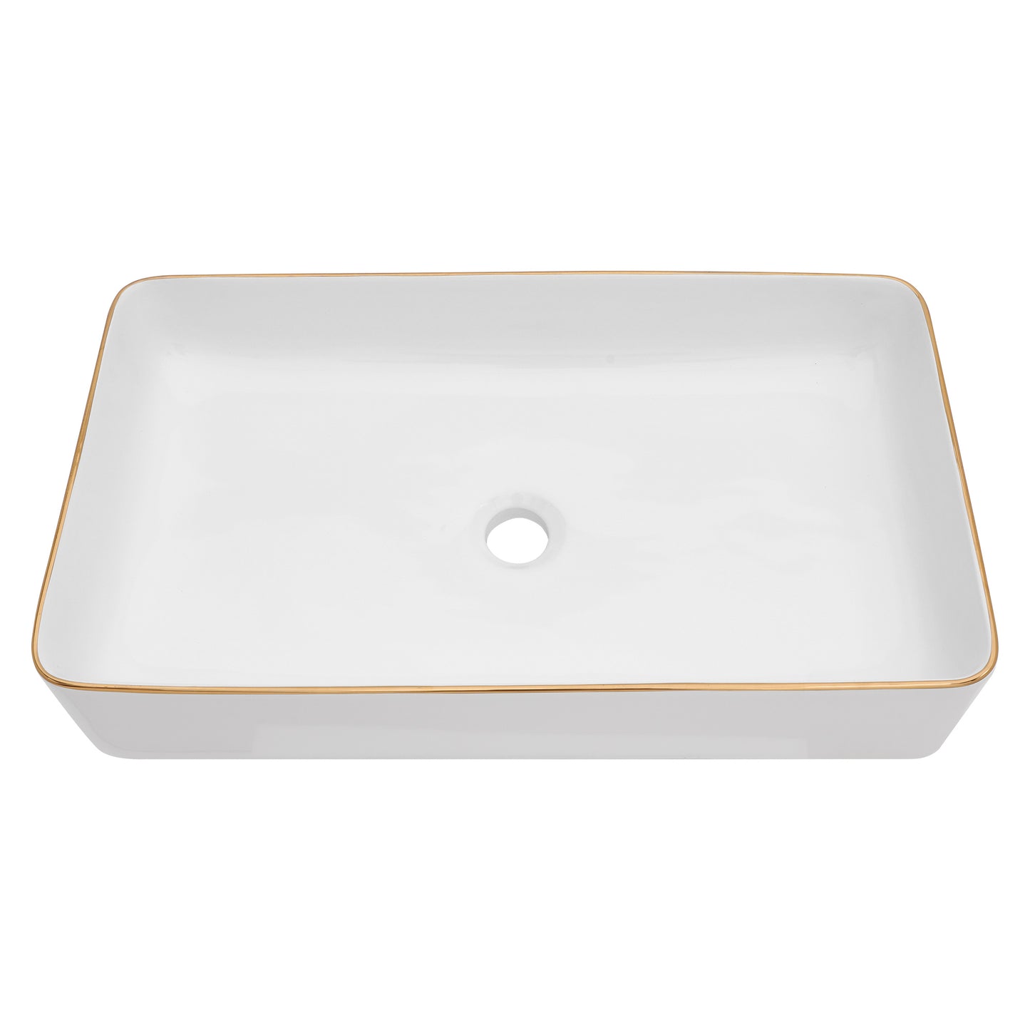 Dcolora Vessel Sink Rectangular 24"x14" White Vessel Sink with Glod Rim Ceramic Porcelain Rectangle Bathroom Vessel Sink Above Counter Vanity Sink Basin-DC-V8893