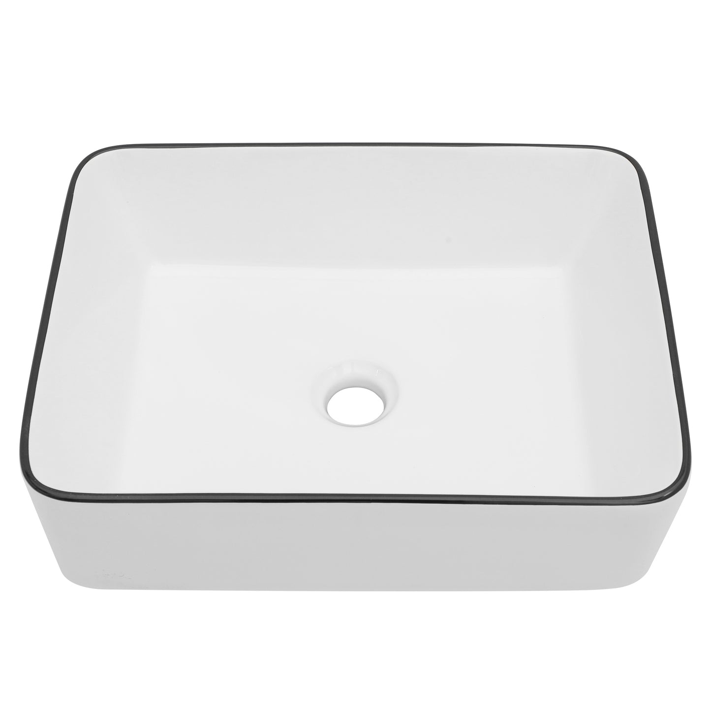 Vessel Sink Rectangular, Dcolora 19"x15" White Vessel Sink with Black Rim Ceramic Porcelain Rectangle Bathroom Vessel Sink Above Counter Vanity Sink Basin