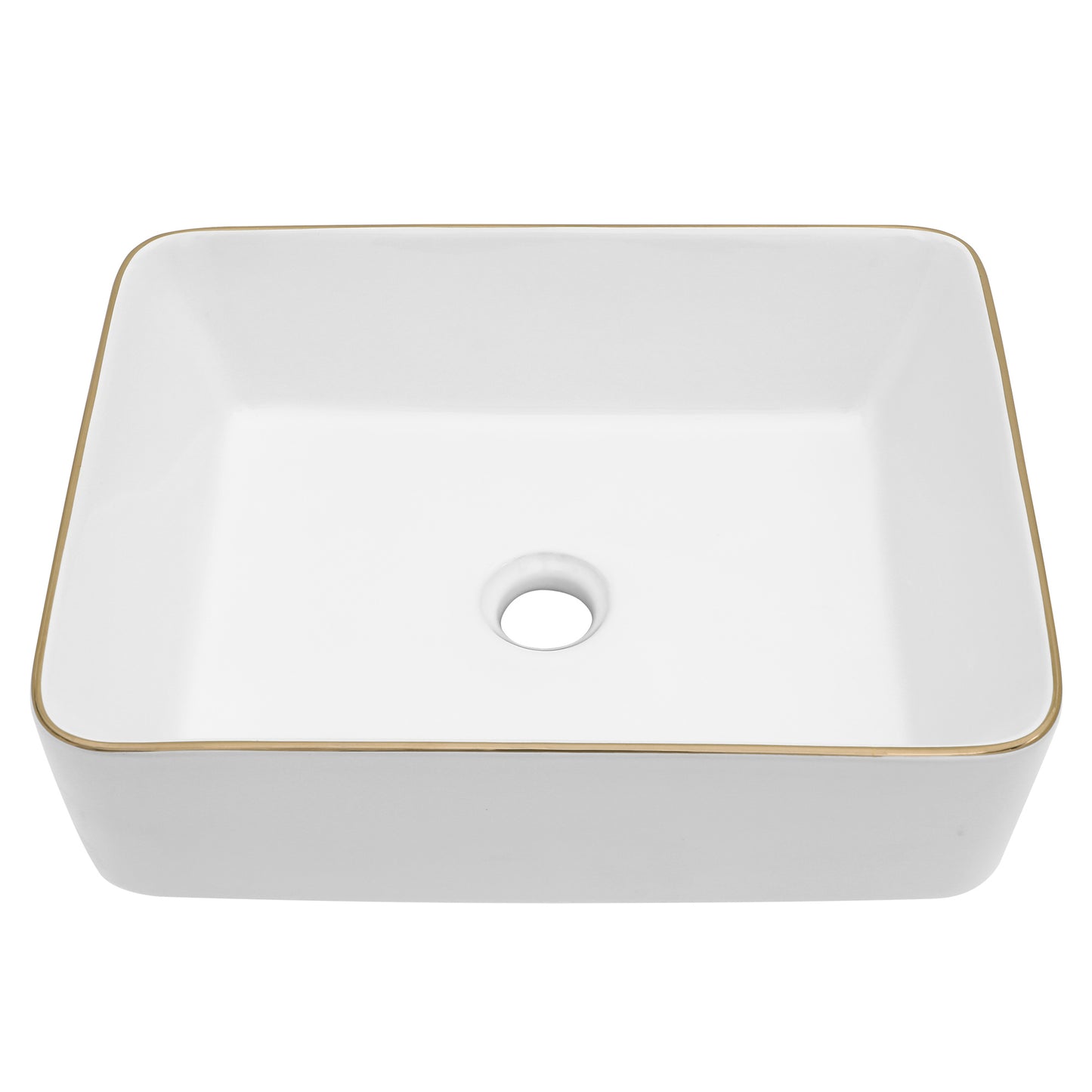 Dcolora Vessel Sink Rectangular 19"x15" White Vessel Sink with Glod Rim Ceramic Porcelain Rectangle Bathroom Sink Above Counter Vanity Sink Basin