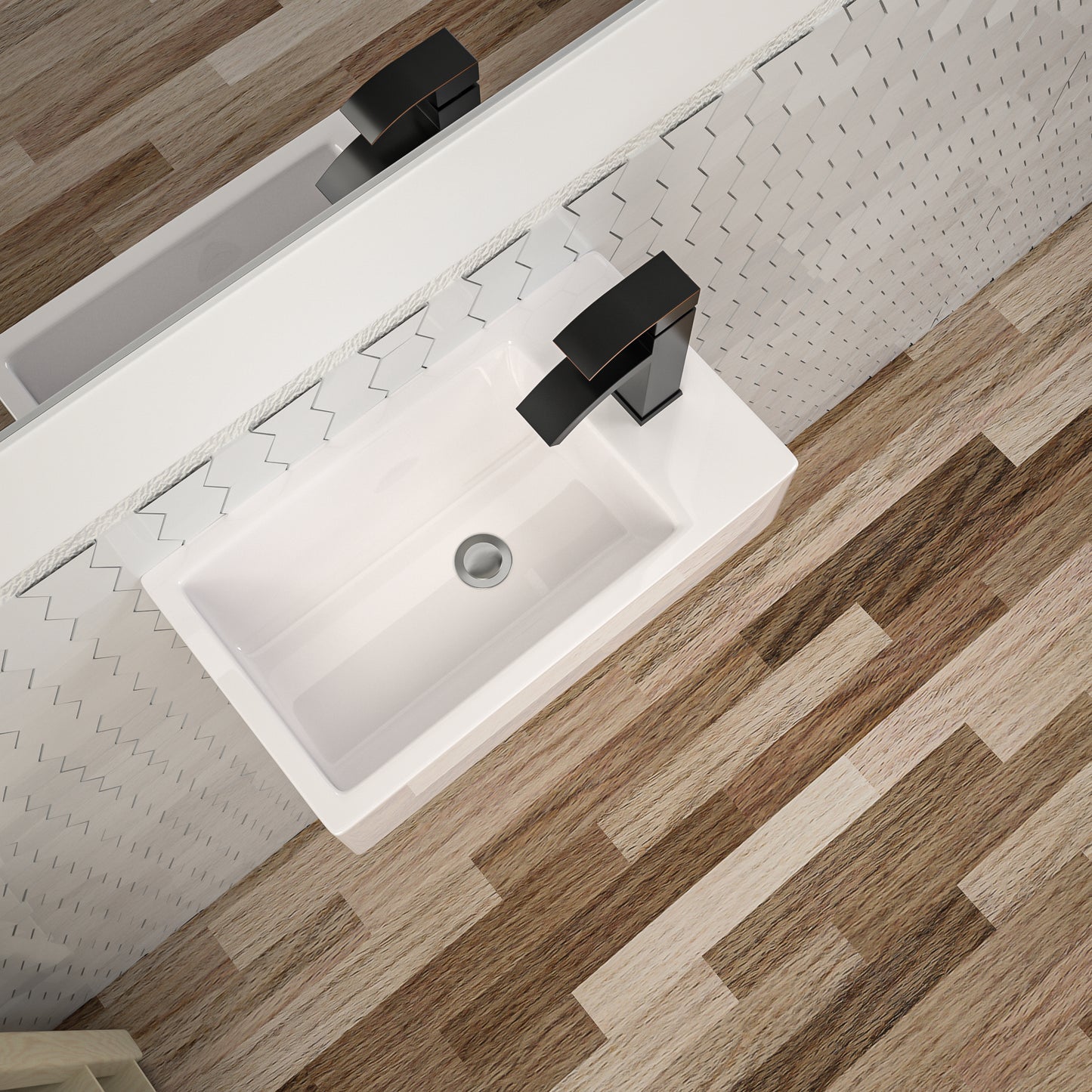 Floating Vessel Sink, Dcolora 18"x10" Small Wall Mounted Bathroom Sink Floating Rectangle White Ceramic Porcelain Bathroom Sink, Right Hand