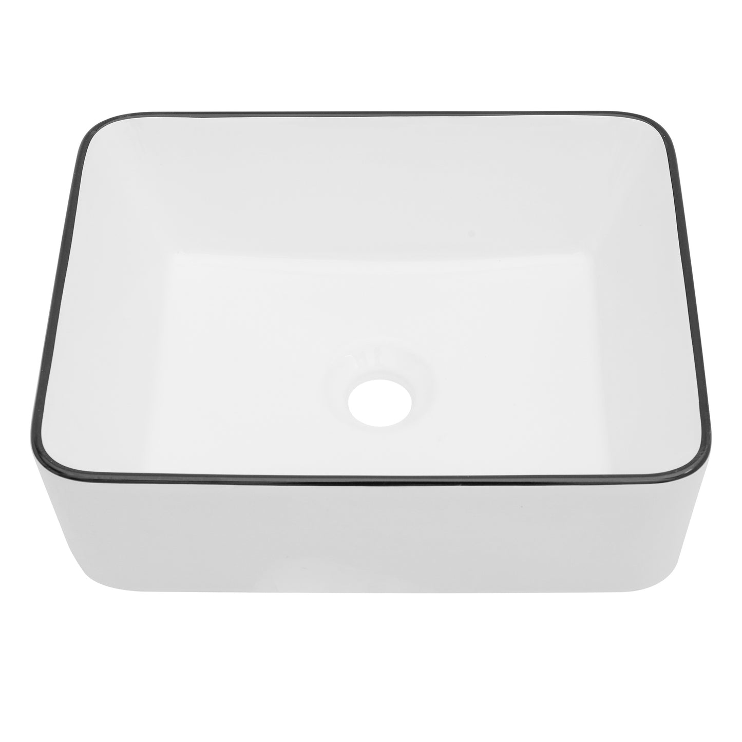 Vessel Sink Rectangular, Dcolora 16"x12" White Vessel Sink with Black Rim Ceramic Porcelain Rectangle Bathroom Vessel Sink Above Counter Vanity Sink Basin