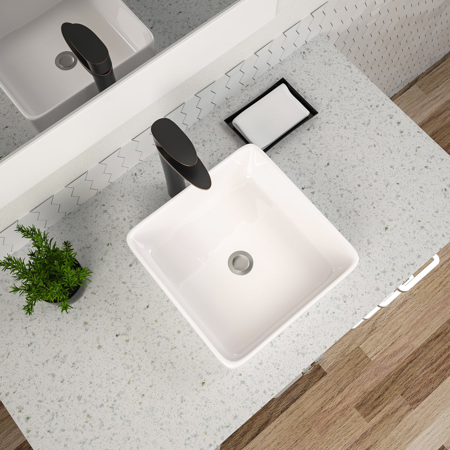 Square Vessel Sink, Dcolora 15"x15" Bathroom Vessel Sink White Ceramic Porcelain Square Bathroom Vessel Sink Above Counter Vanity Sink Basin