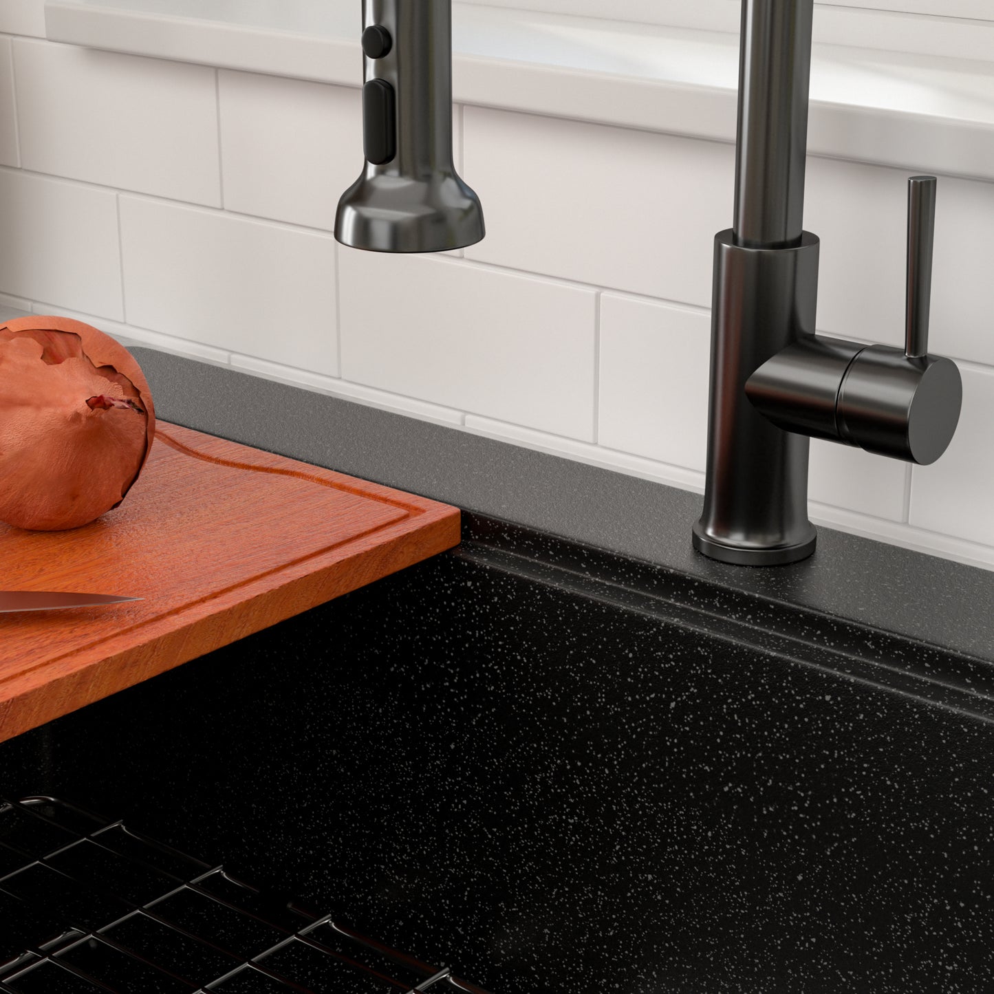 Dcolora 33 Inch Drop In Single Bowl Granite Black Kitchen Sink Multifunctional Topmount Workstation Sink #DC-0001GBT, Matte Black 33" x 22" x 10"