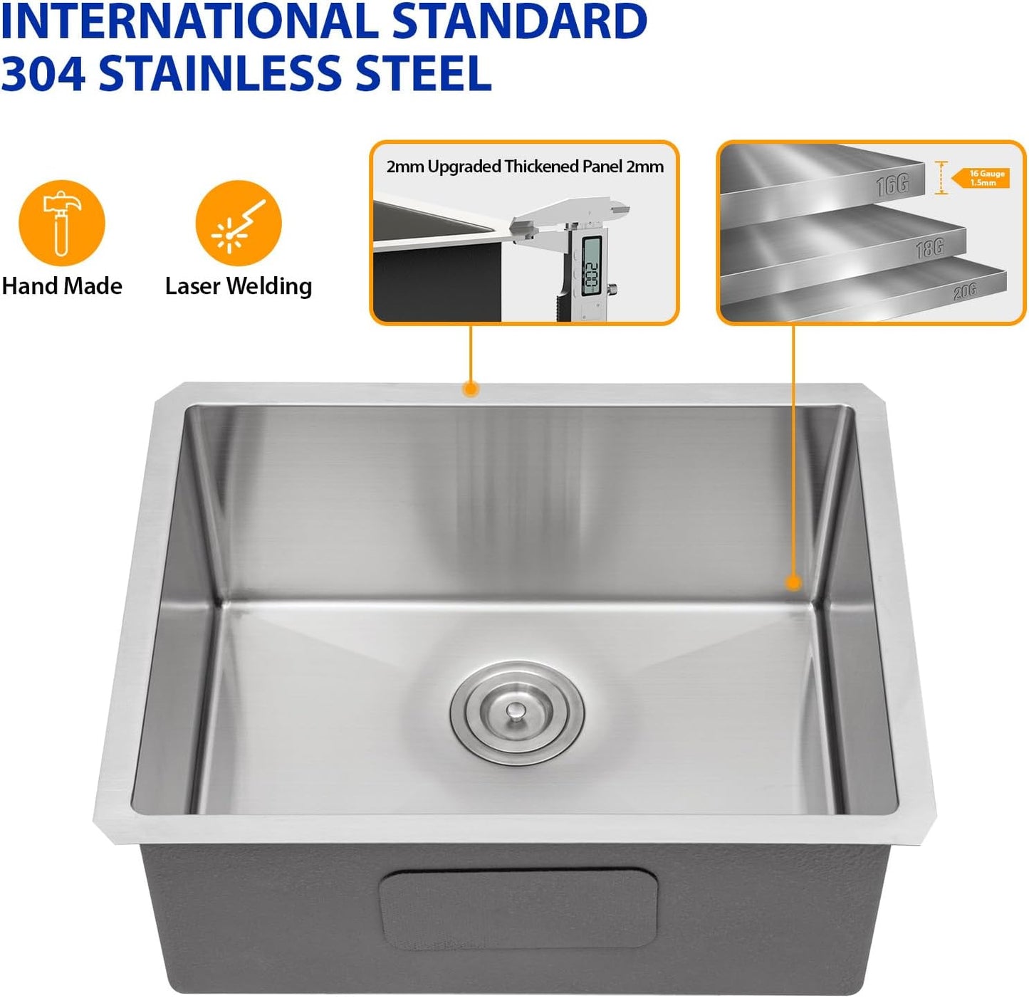 Dcolora 21 Inch Undermount Wet Bar Sink Small Kitchen Sink 16 Gauge Stainless Steel Deep Single Bowl Under Counter Sink, 21"x18"x10" Rounded Corner, DC-U7716