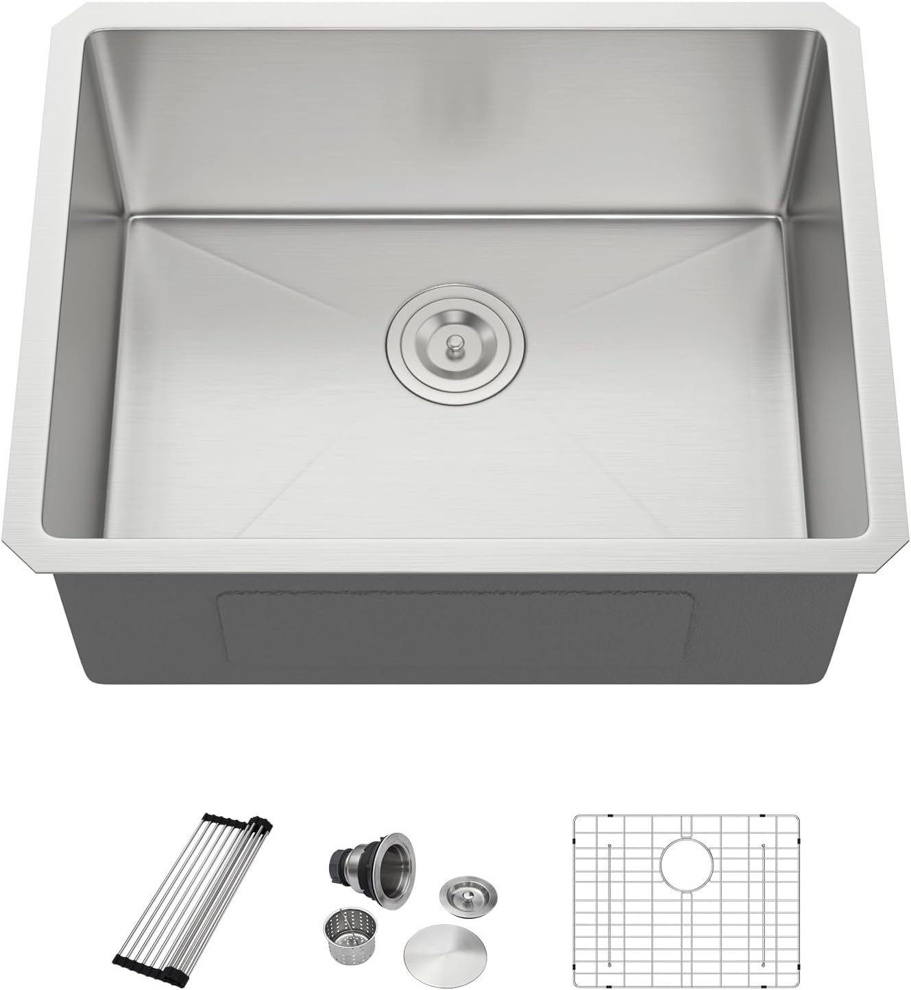 Dcolora 23 Inch Undermount Kitchen Sink Wet Bar Sink 16 Gauge Stainless Steel Deep Single Bowl Under Counter Sink, 23"x18"x10" Rounded Corner, DC-U7724