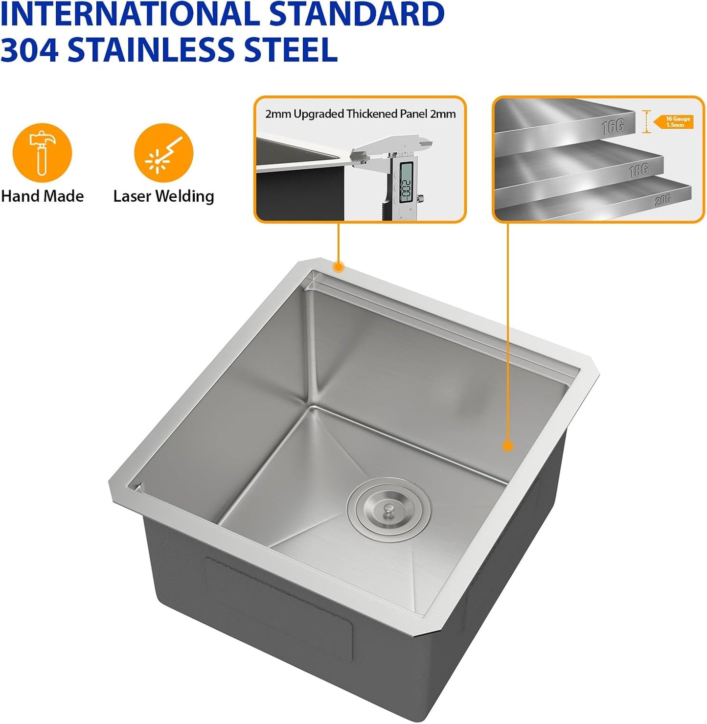 Dcolora 17 Inch Undermount Bar Sink Workstation Stainless Steel Kitchen Sink Bar Prep with Ledge Round Corner X Grooves 16 Gauge Single Bowl RV Camper DC-U7735