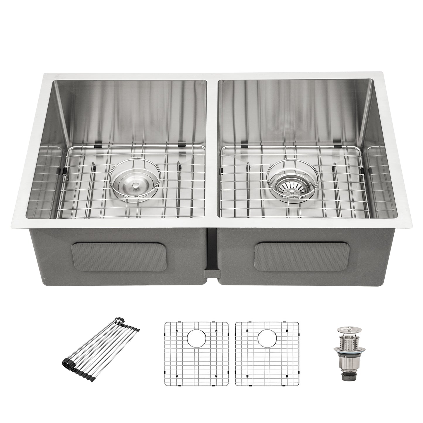 Dcolora 33 Inch Undermount Double Bowl Kitchen Sink 50/50 Split 16 Gauge 304 Stainless Steel Large Double Sinks, 33"x19"x10 Rounder Corner, DC-U7731
