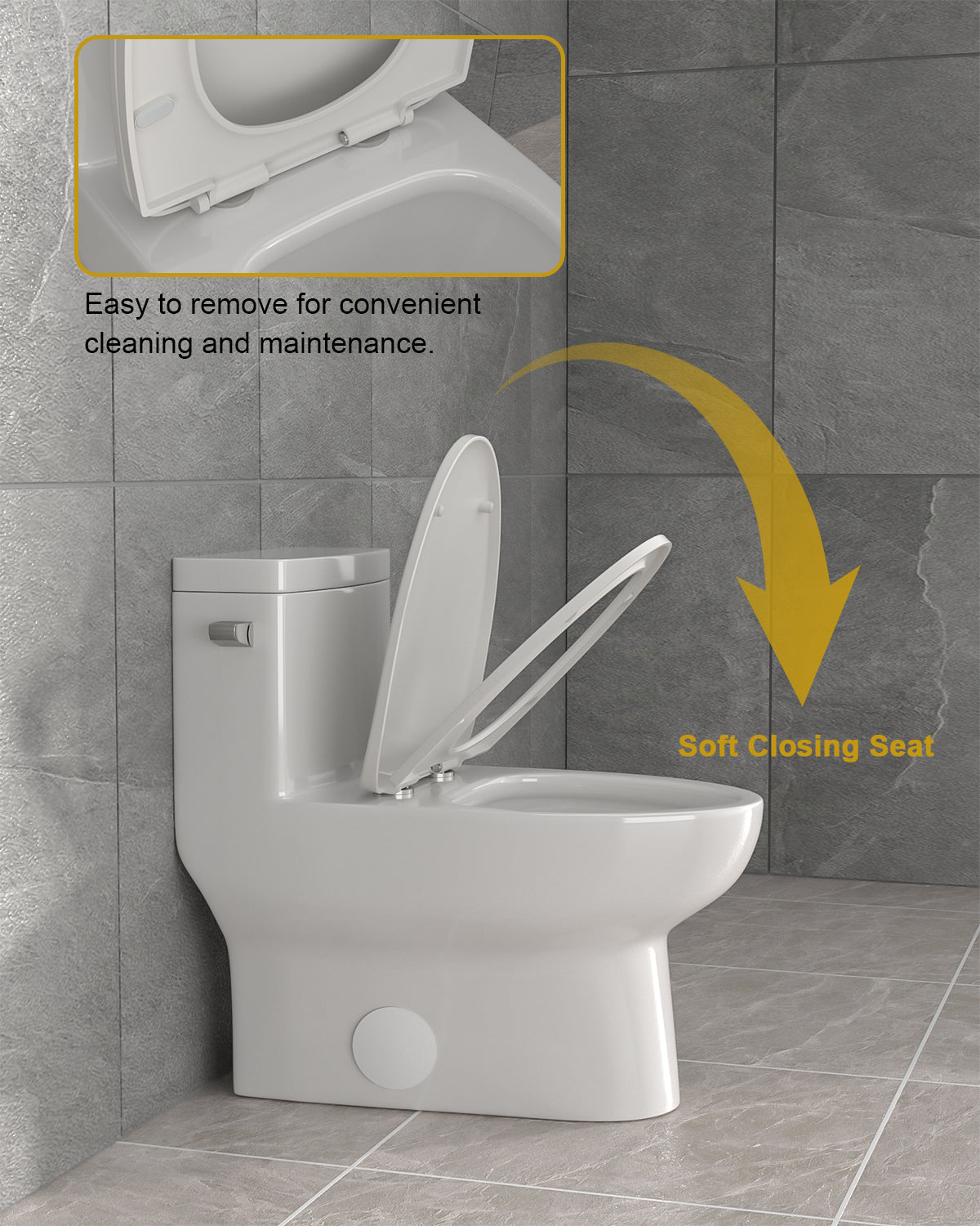 Dcolora One Piece Toilet Single Flush 1.28 GPF Siphonic Flushing Bathroom Modern Comfort Height White Ceramic Standard Compact Tall Elongated Toilet, 12" Rough-in, DC-O8811