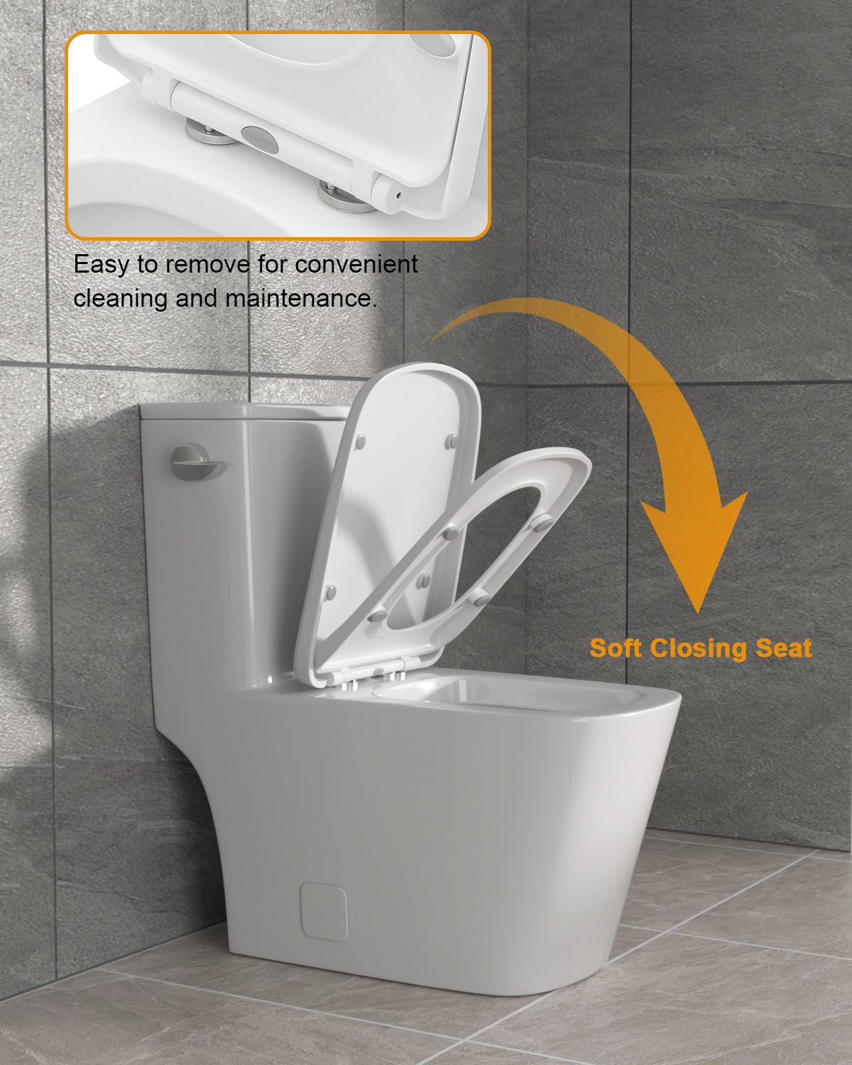 Dcolora One Piece Toilet Cyclone Single Flush 1.28 GPF Side Press Powerful Single Flush,With Soft Closing Seat And Comfort High Seat 12”Rough-In, DC-OPT155, 28.1" x 15.7" x 25.2" Ivory White