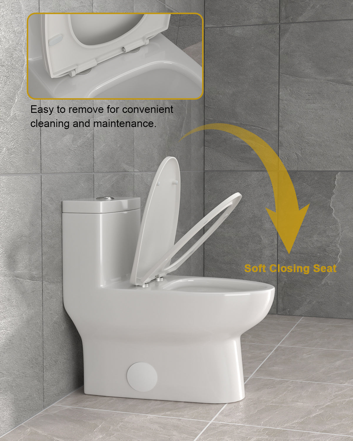 Dcolora One Piece Toilet Dual Flush 1.1/1.6 GPF Siphonic Flushing Bathroom Modern Comfort Height White Ceramic Compact Tall Toilet, 12" Rough-in, DC-O8812
