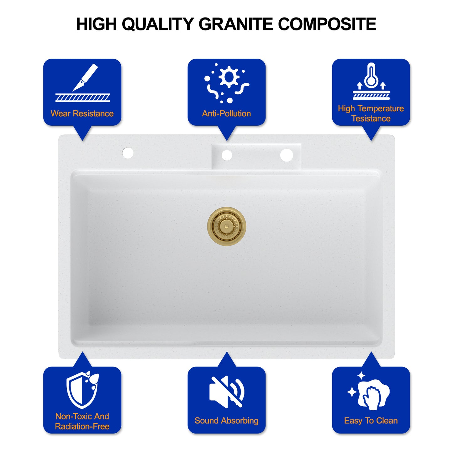 Dcolora 33x22 Waterfall Smart Kitchen Sink Workstation White Drop In Single Bowl Multifunctional Sink With Faucet And Cup Washer,33 Inch Granite Composite DC-GWT7433FY