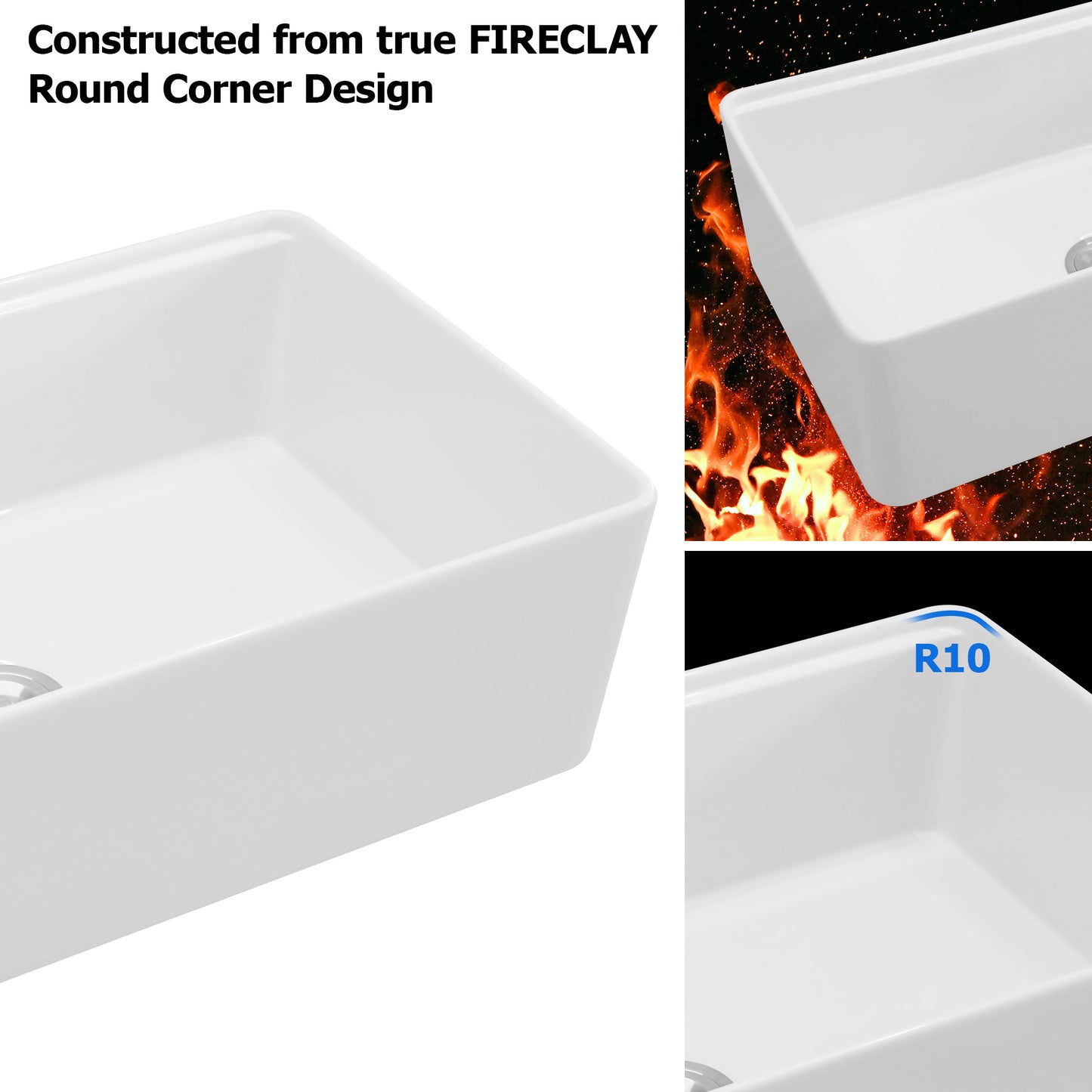 Dcolora 33 Inch White Farmhouse Sink Workstation Fireclay Porcelain Farm Kitchen Barn Sinks Flat Apron Front Ceramic Single Bowl Country Sink, DC-A7765, 33"x20"x10"