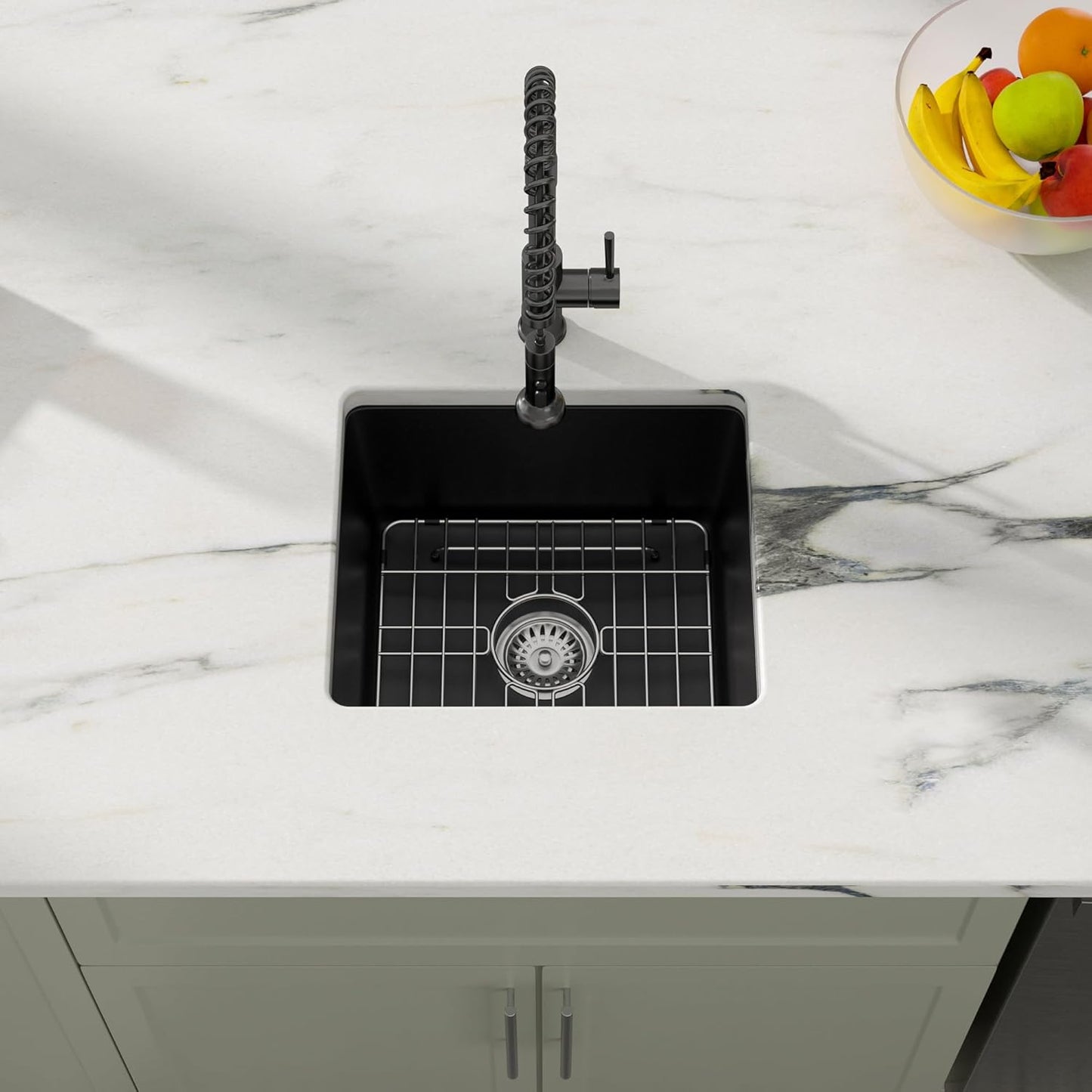 Dcolora 18 Inch Quartz Composite Black Wet Bar Sink Undermount Small Prep Kitchen Sink RV Single Bowl Under Counter, 18"x 16", DC-GU7746