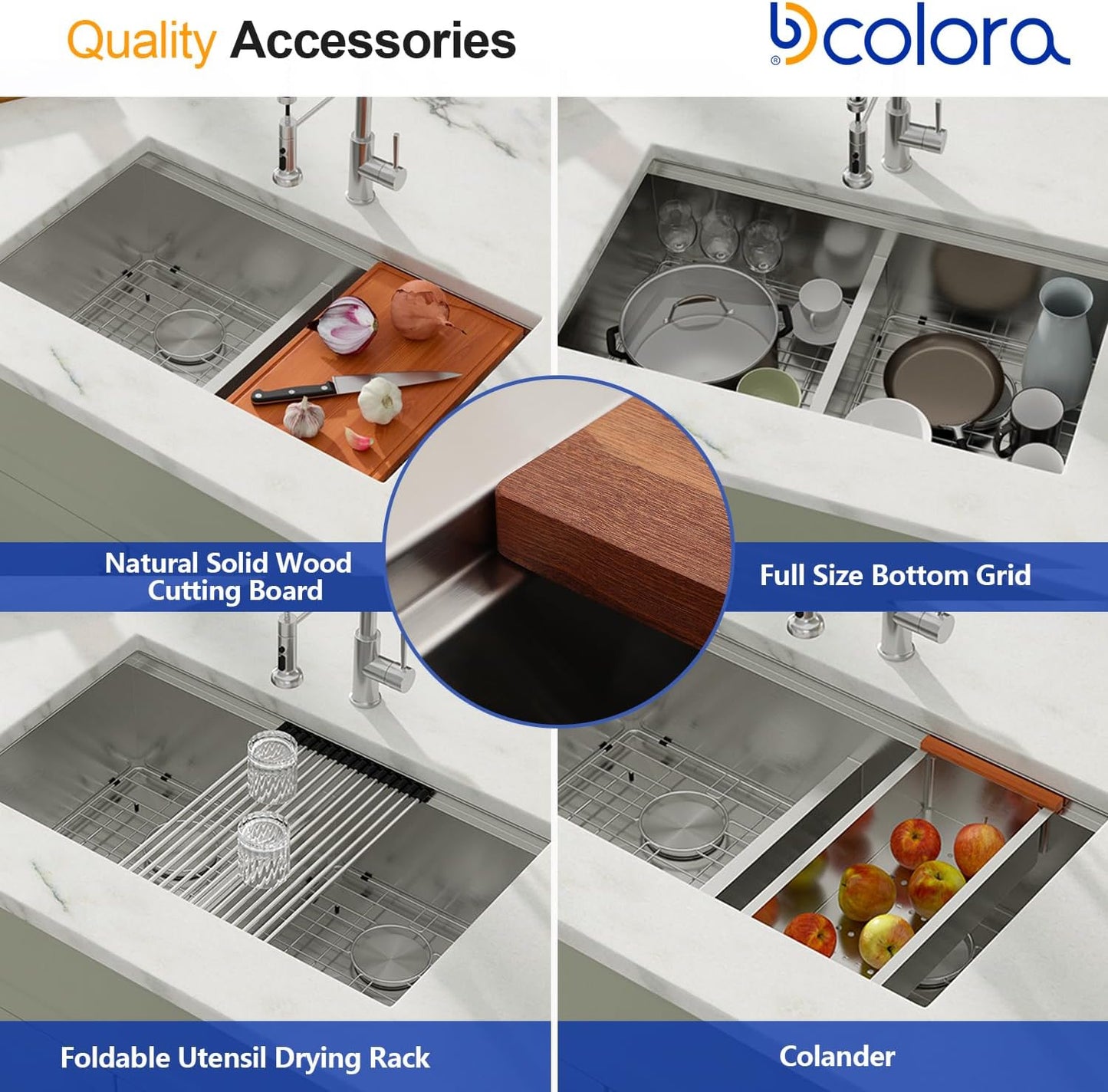 Dcolora 33 Inch Double Bowl Undermout Kitchen Sink Stainless Steel Workstation Sinks Ledge Workstation 50/50 Split Low Divided 16 Gauge Under Counter Basin, 33"x19"x10" DC-U7709