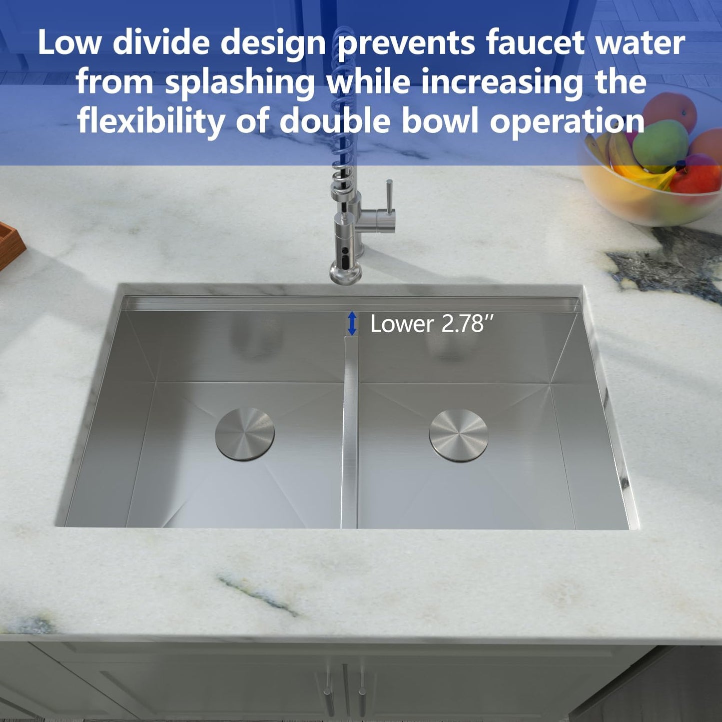 Dcolora 33 Inch Double Bowl Undermout Kitchen Sink Stainless Steel Workstation Sinks Ledge Workstation 50/50 Split Low Divided 16 Gauge Under Counter Basin, 33"x19"x10" DC-U7709