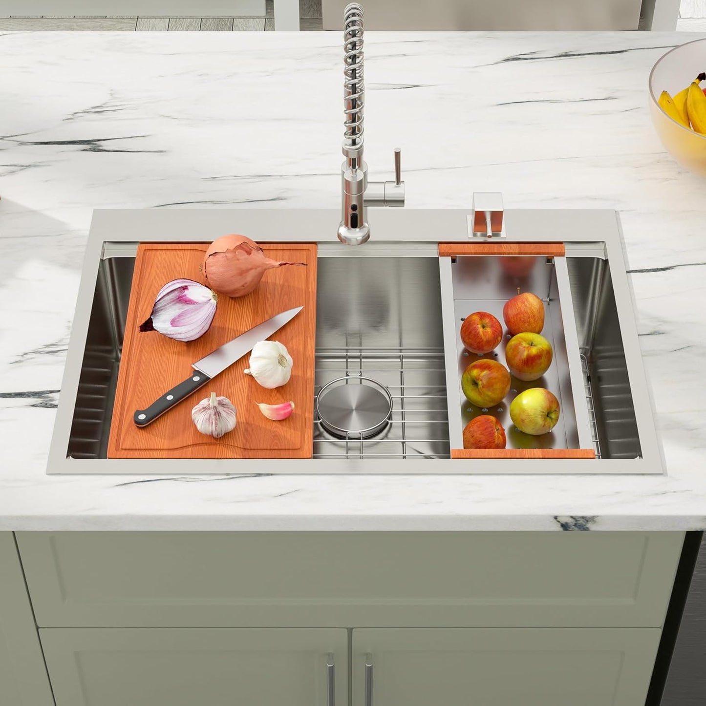 Dcolora 33x22 Drop In Kitchen Sink Workstation 16 Gauge 304 Stainless Steel Single Bowl Topmount Sinks, Round Corner 33"x22"x10", DC-T7741