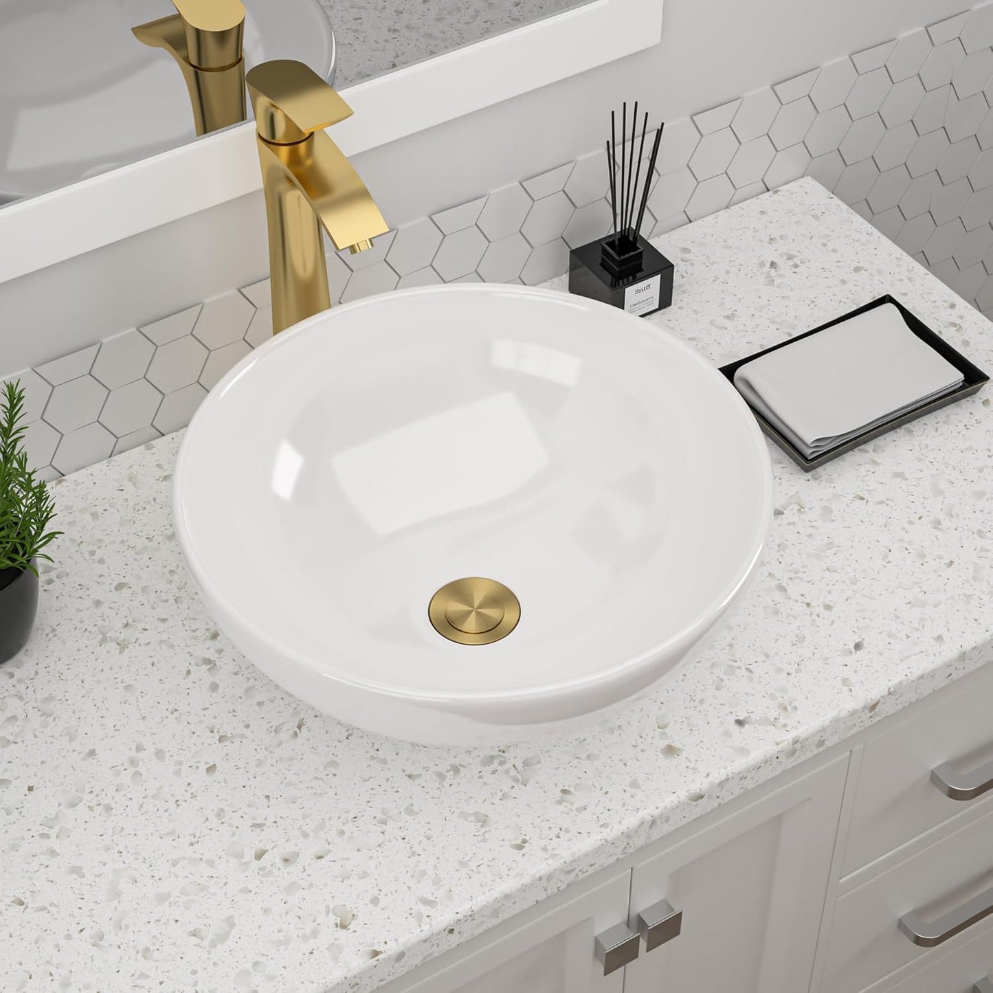 Dcolora 13 Inch Bowl Sinks for Bathrooms Round Small Vessel Sink Countertop White Ceramic Porcelain Round Bathroom Sink Bowl Above Counter Vanity Sink Basin, 13"x13" DC-V8895