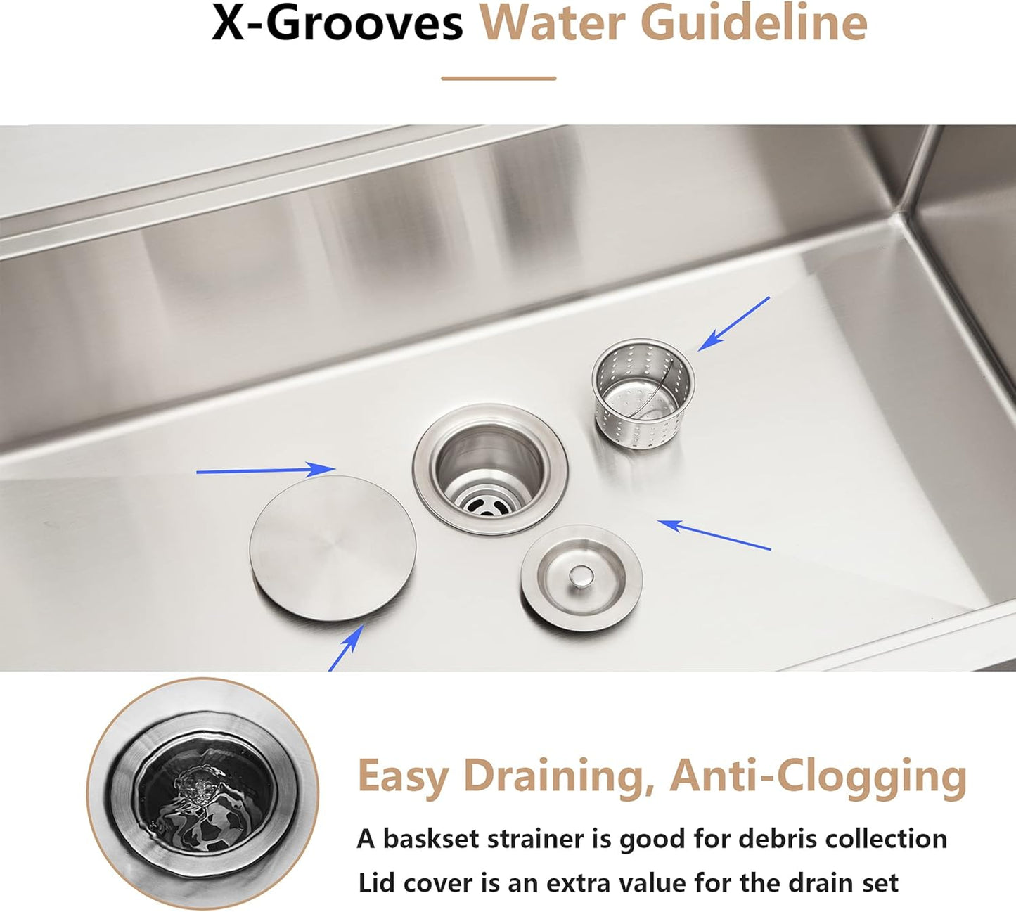 Dcolora 33x22 Drop In Kitchen Sink Workstation 16 Gauge 304 Stainless Steel Single Bowl Topmount Sinks, Round Corner 33"x22"x10", DC-T7741