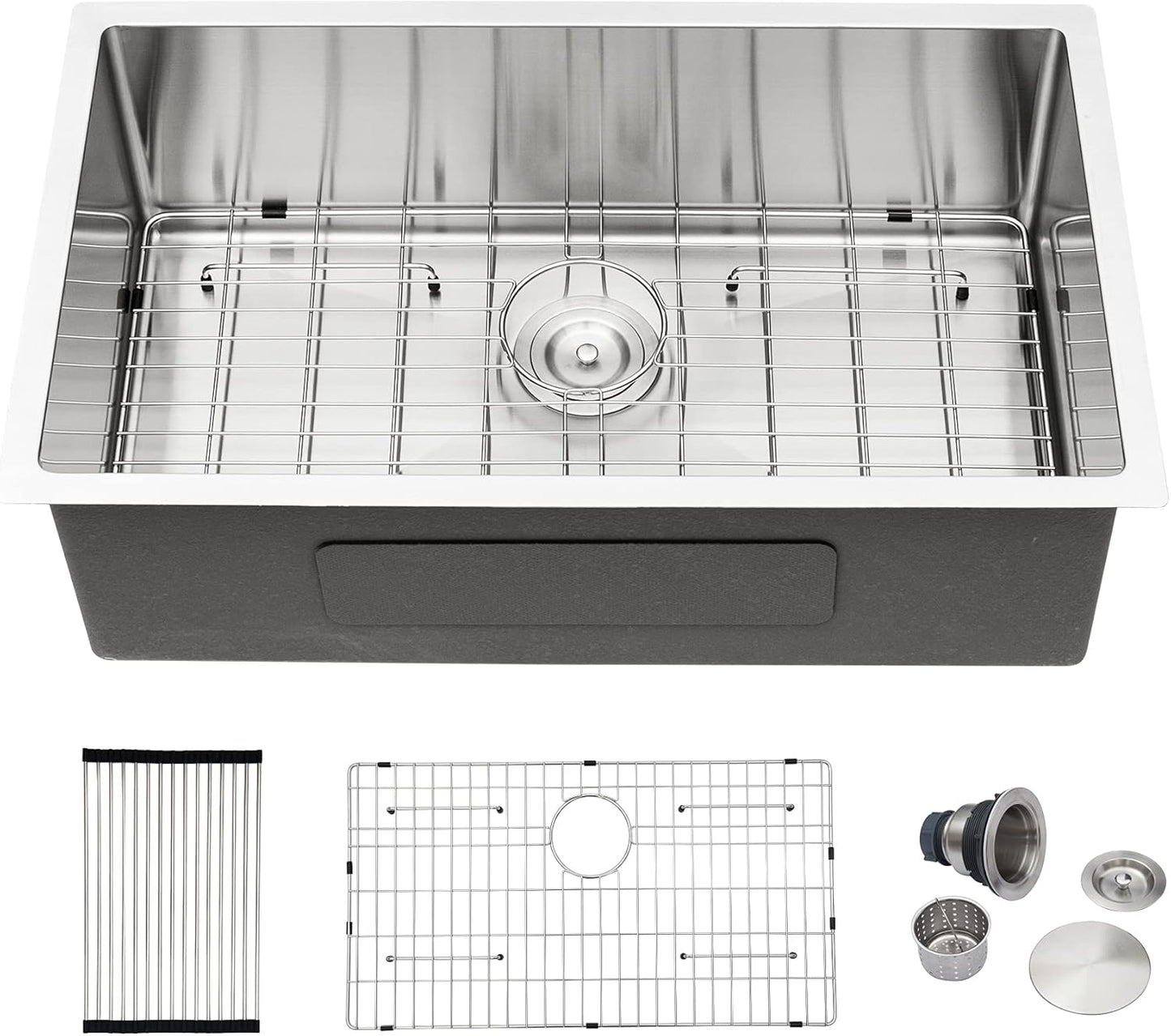 Dcolora 27 Inch Undermount Kitchen Sink 16 Gauge Stainless Steel Deep Large Single Bowl Under Counter Sink, 27"x18"x10" Rounded Corner, DC-U7713