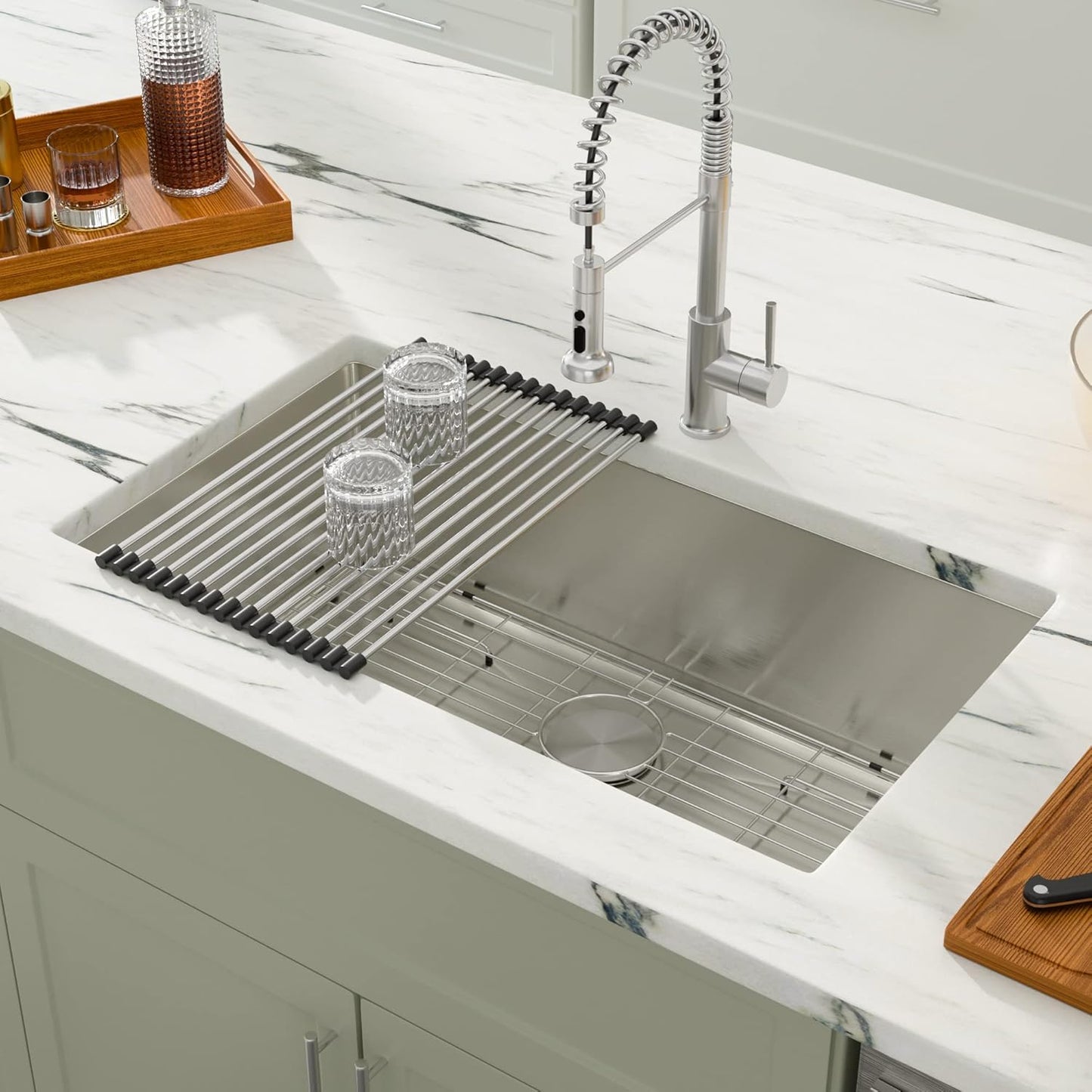 Dcolora 27 Inch Undermount Kitchen Sink 16 Gauge Stainless Steel Deep Large Single Bowl Under Counter Sink, 27"x18"x10" Rounded Corner, DC-U7713