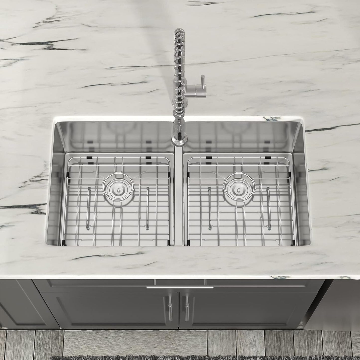 Dcolora 36" Extra Large Double Bowl Kitchen Sink Undermount 50/50 Split 16 Gauge 304 Stainless Steel Double Sinks, Round Corner 36"x19"x10" DC-U7740