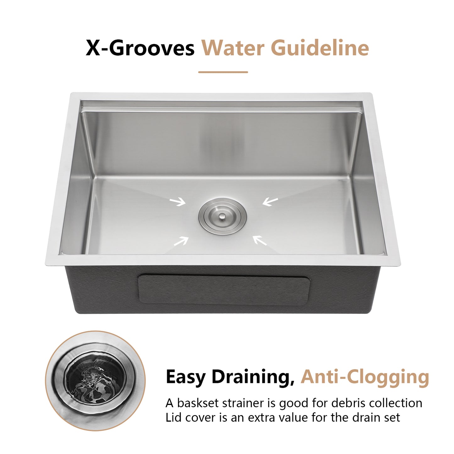 Dcolora 27 Inch Undermount Kitchen Sink Workstation 16 Gauge 304 Stainless Steel Large Single Bowl Under Counter Sinks, Round Corner 27"x19"x10", DC-U7703