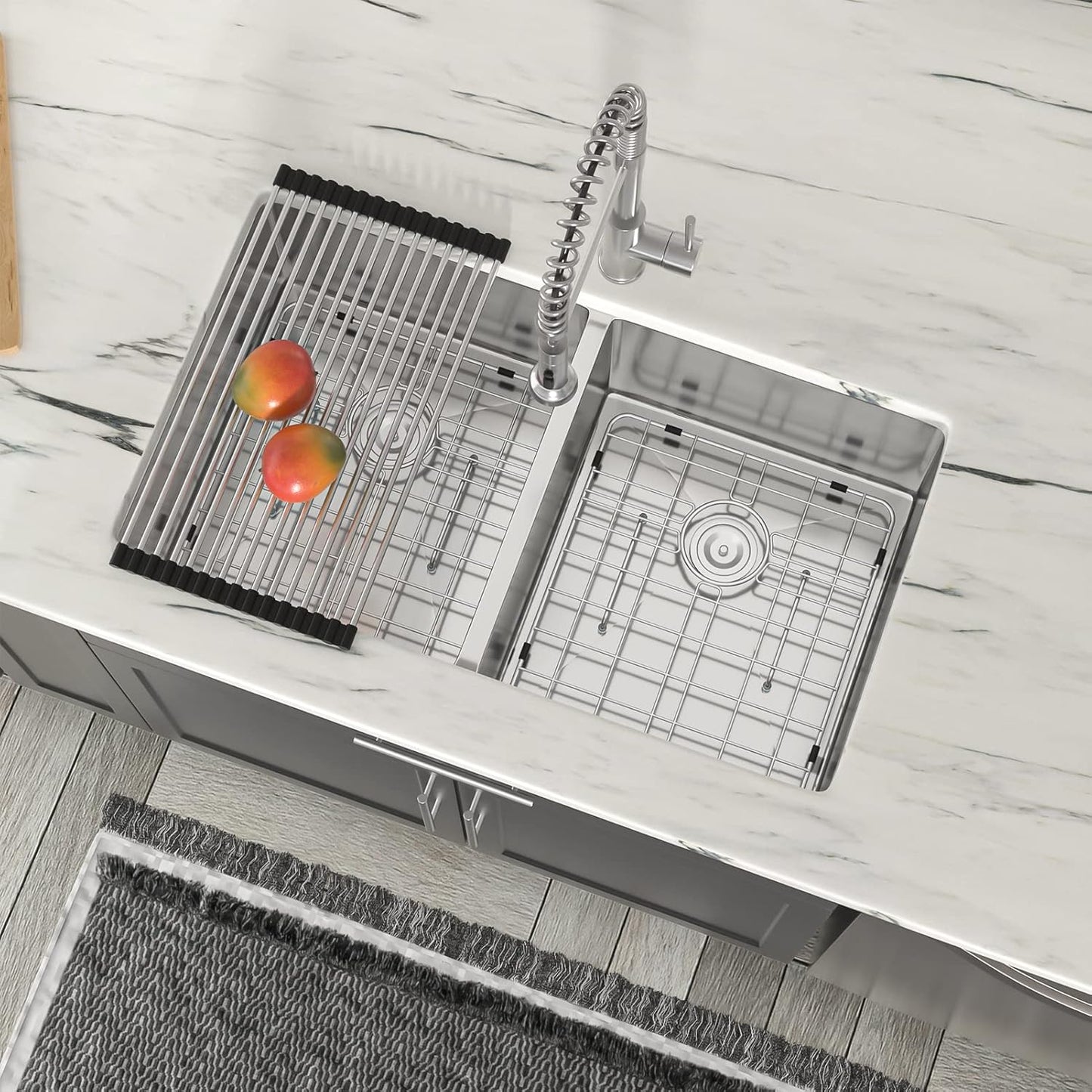 Dcolora 36" Extra Large Double Bowl Kitchen Sink Undermount 50/50 Split 16 Gauge 304 Stainless Steel Double Sinks, Round Corner 36"x19"x10" DC-U7740