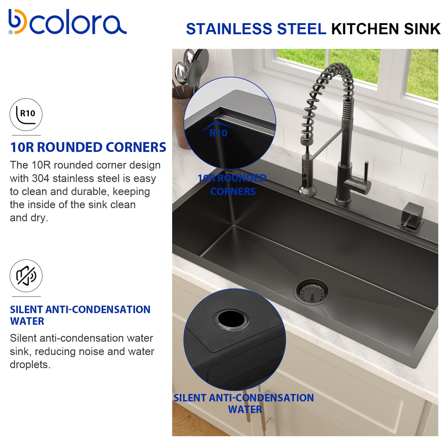 Dcolora 33x19 Black Kitchen Sink Drop In with Workstation Handed-Welding 16 Gauge 304 Stainless Steel Nano Coating Large Single Bowl Drop In Sink Top Mount 33”x19”x10” Matte Black,DC-TBW001