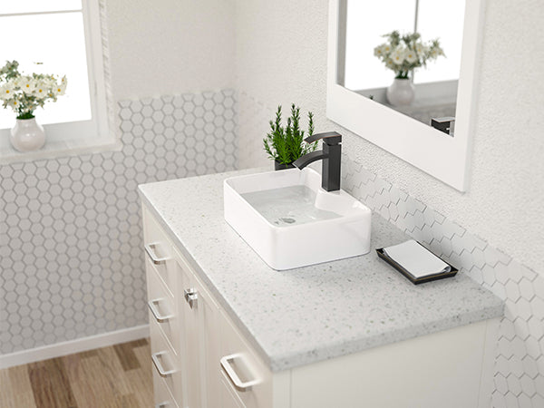 Vessel Sink Rectangular, Dcolora 19"x15" White Vessel Sink Ceramic Porcelain Rectangle Bathroom Vessel Sink Above Counter Vanity Sink Basin