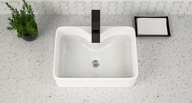 Vessel Sink Rectangular, Dcolora 19"x15" White Vessel Sink Ceramic Porcelain Rectangle Bathroom Vessel Sink Above Counter Vanity Sink Basin