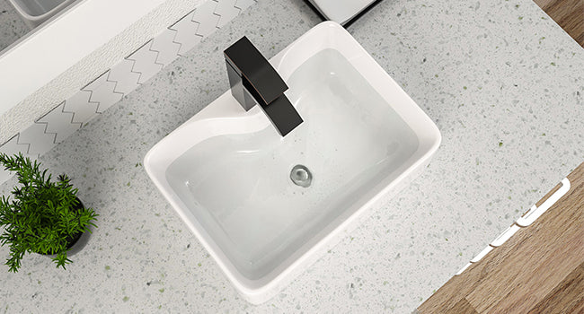 Vessel Sink Rectangular, Dcolora 19"x15" White Vessel Sink Ceramic Porcelain Rectangle Bathroom Vessel Sink Above Counter Vanity Sink Basin
