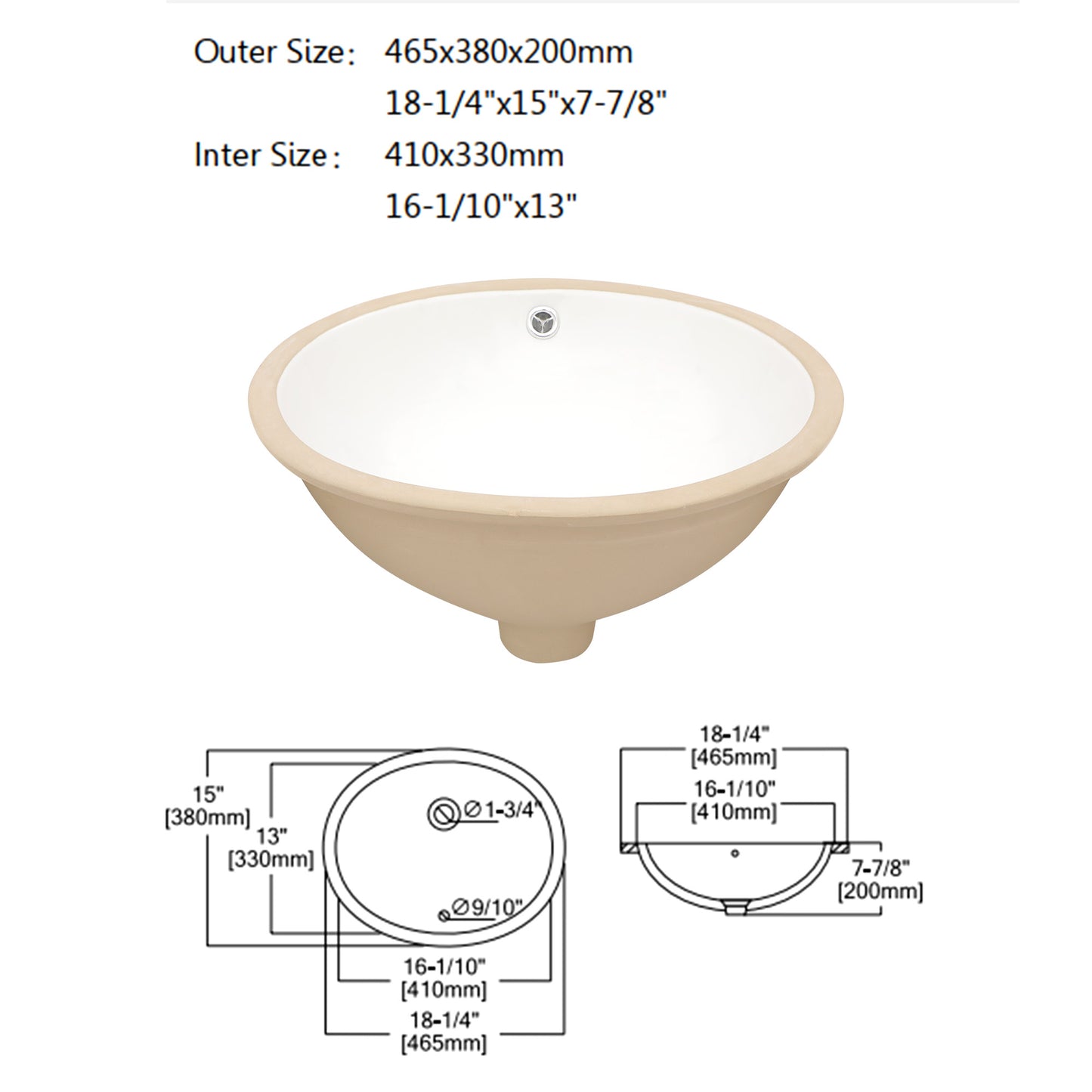 Undermount Bathroom Sink Oval - Dcolora 16"x13" White Porcelain Ceramic Oval Vessel Sink Under Counter Lavatory Vanity Bath Sink Bowl Basin With Overflow