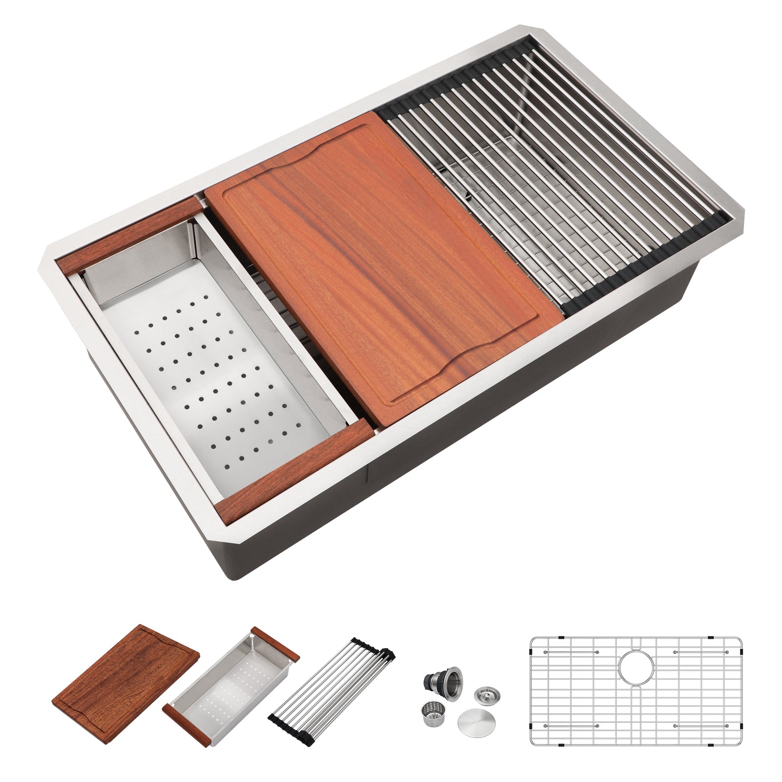 Dcolora 32 Inch Kitchen Sink Undermount Workstation Handmade-Welding 16 Gauge Stainless Steel Large Single Bowl Sinks, Round Corner 32"x19"x10", DC-U7744