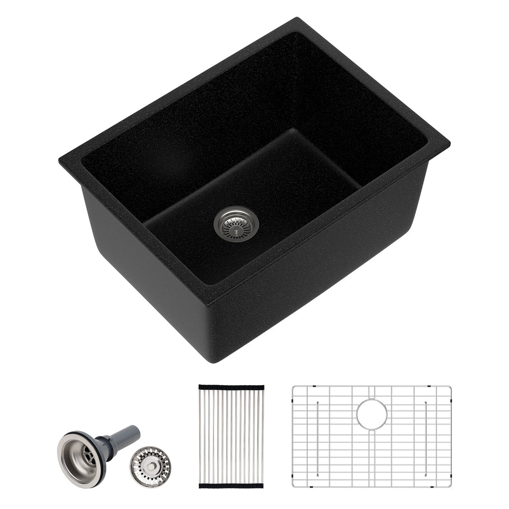 Dcolora 24'' Matte Black Undermount Deep Laundry Sink, Single Bowl Laundry Utility Room Granite Composite Basin