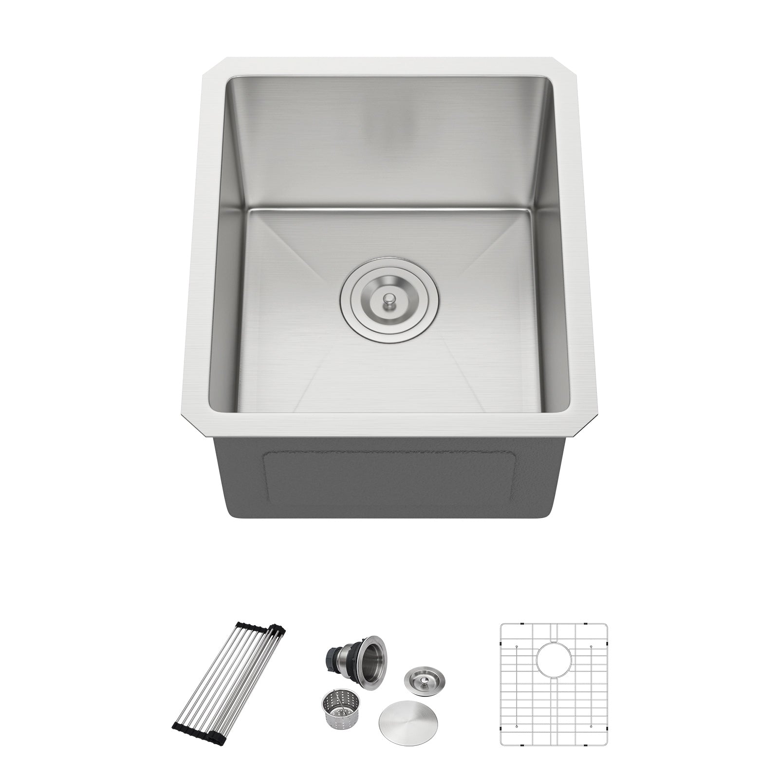 Dcolora 15 Inch Wet Bar Sink Undermount Small Kitchen Sink 16 Gauge Stainless Steel Prep Sink Single Bowl,15"x17"x10" Rounded Corner, DC-U7722