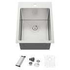 Dcolora 15''x20''x10'' Drop-In Wet Bar Sink, 16 Gauge Stainless Steel Single Bowl Topmount Prep Kitchen Basin, for RV/Camper/Utility, Round Corner