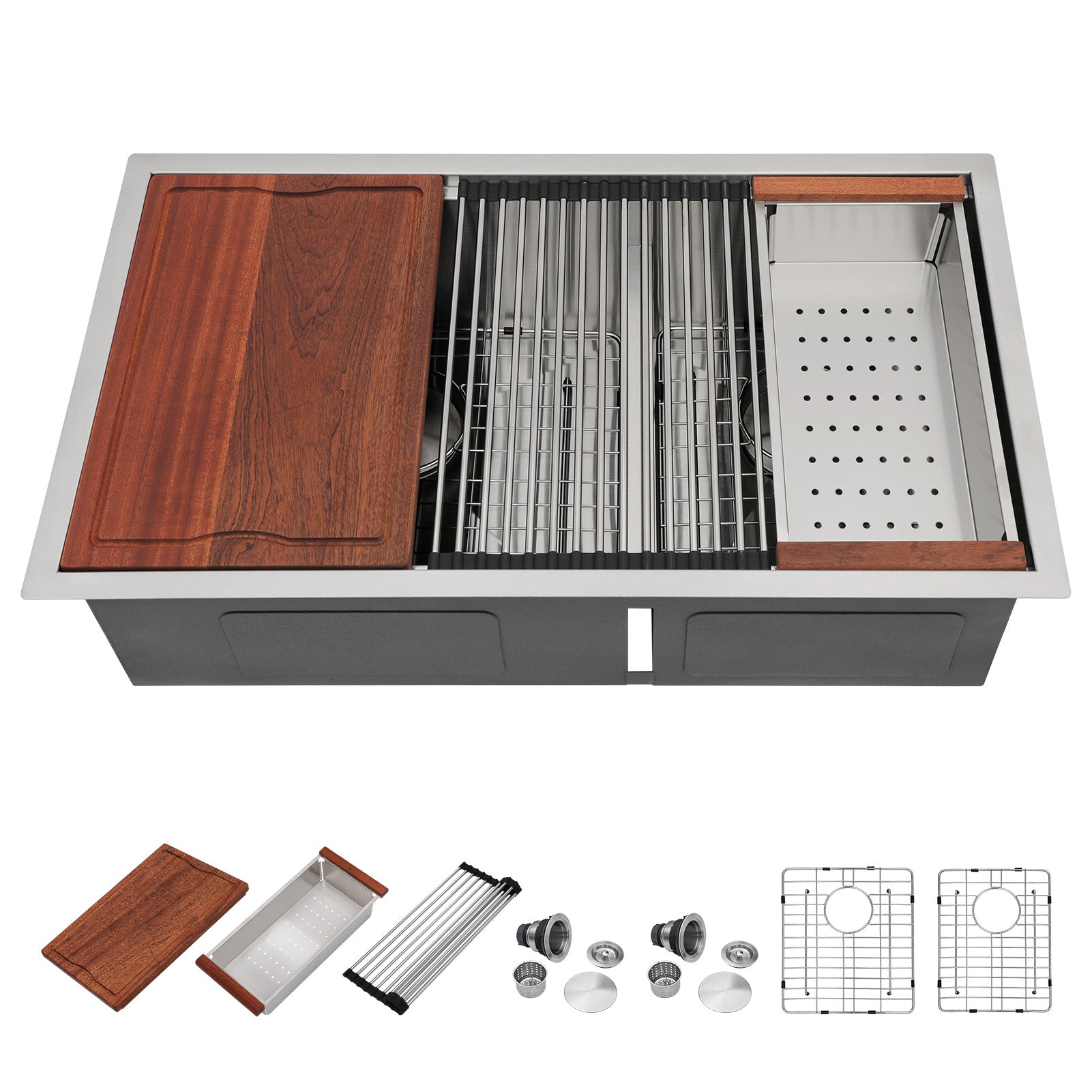 Dcolora 33 Inch Double Bowl Kitchen Sink Undermout Workstation 16 Gauge Stainless Steel Sinks Spacious 60/40 Split Double Basin Under Counter, 33"x19"x10" DC-U7710