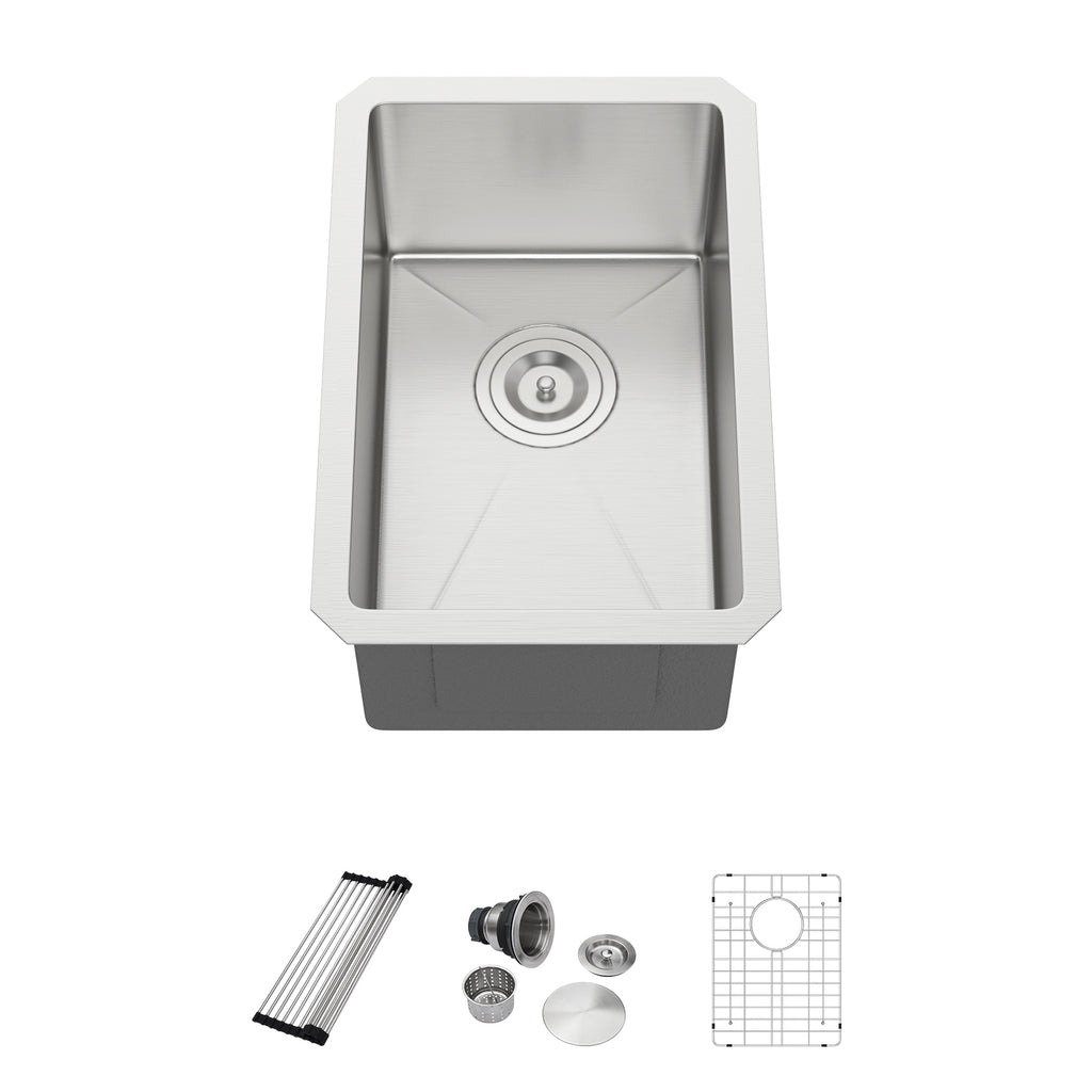Dcolora 12 Inch Wet Bar Prep Sink Undermount 16 Gauge Stainless Steel Single Bowl Small Kitchen Sins RV Outdoor Camper Sink Under Counter, Round Corner 18''D x 12''W x 8''H, DC-U7721
