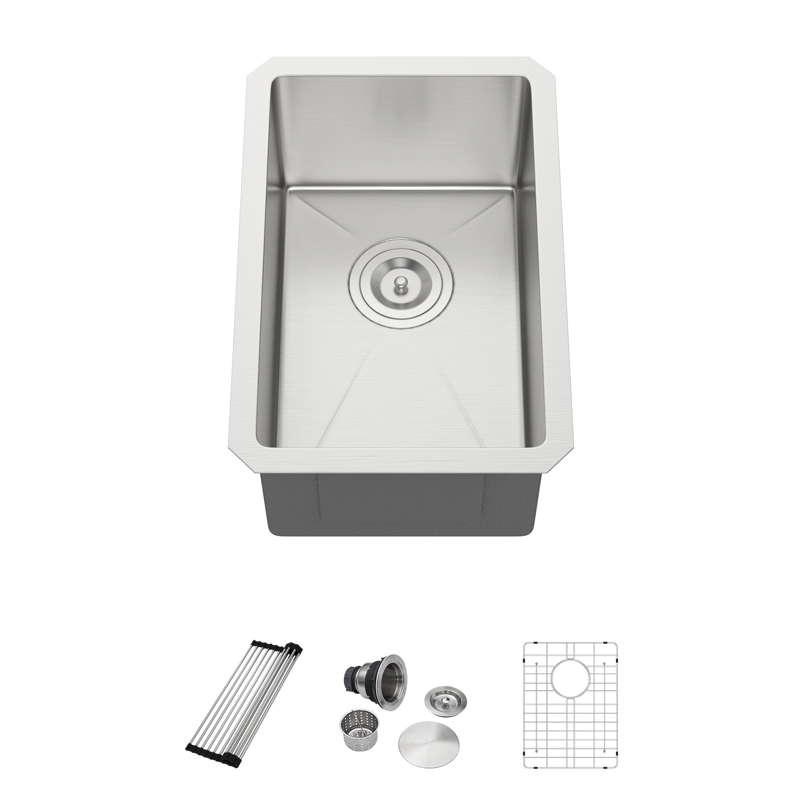 Dcolora 12 Inch Wet Bar Prep Sink Undermount 16 Gauge Stainless Steel Single Bowl Small Kitchen Sins RV Outdoor Camper Sink Under Counter, Round Corner 18"D x 12"W x 8"H, DC-U7721