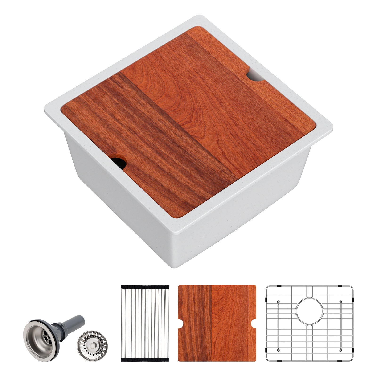 Dcolora 18 Inch Undermount White Wet Bar Sink Single Bowl Small Kitchen Sink Granite Composite Sink with Workstation #DC-GU0001WS