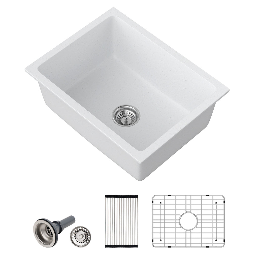 Dcolora 22''x17''x9'' White Undermount Wet Bar Sink, Single Bowl Modern Kitchen Granite Composite Deep Prep Small Basin