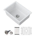 Dcolora 22''x17''x9'' White Undermount Wet Bar Sink, Single Bowl Modern Kitchen Granite Composite Deep Prep Small Basin