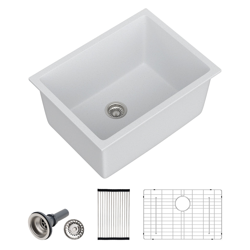 Dcolora 24'' White Undermount Deep Laundry Sink, Single Bowl Laundry Utility Room Granite Composite Basin