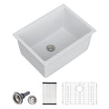 Dcolora 24'' White Undermount Deep Laundry Sink, Single Bowl Laundry Utility Room Granite Composite Basin