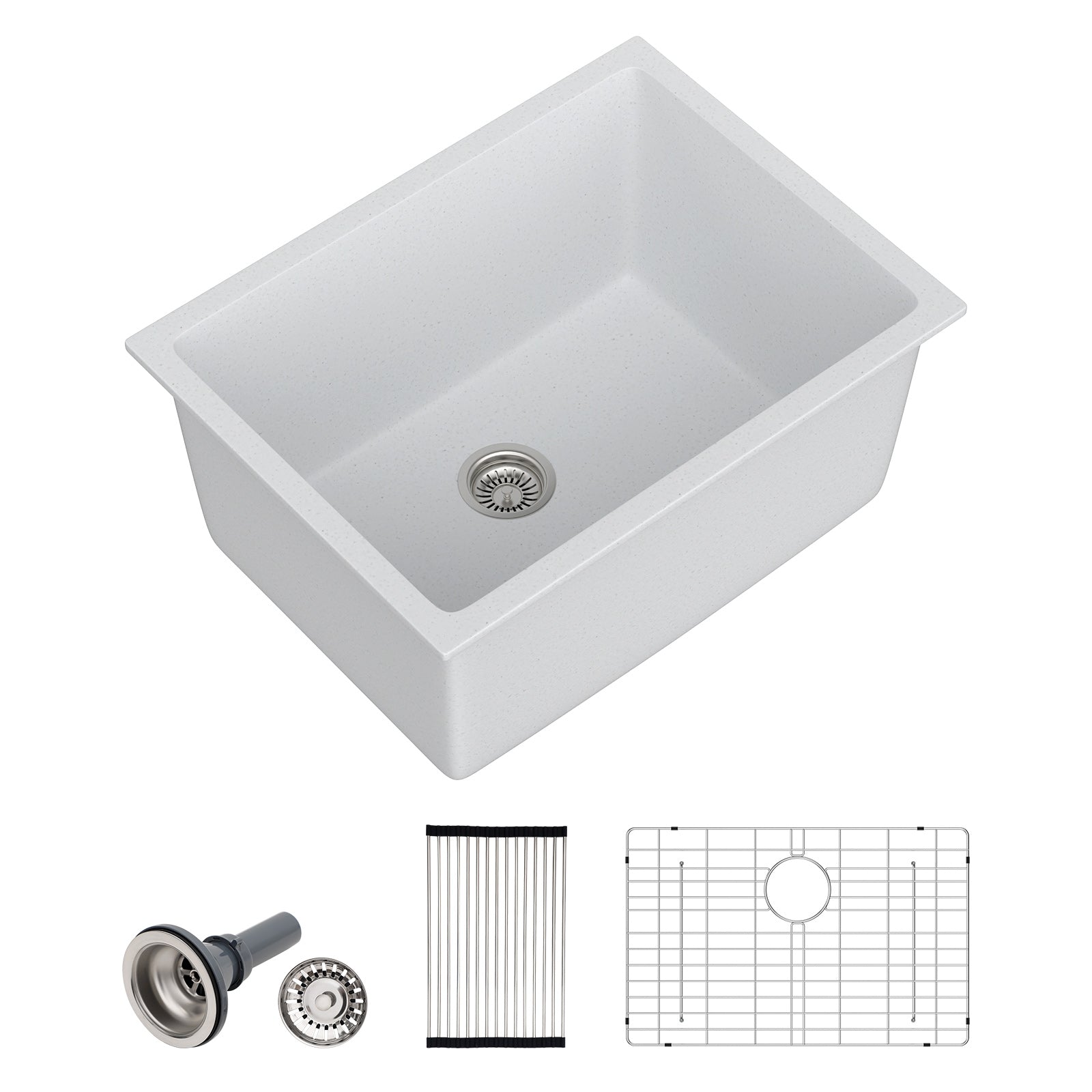 Dcolora 24 Inch White Undermount Deep Laundry Sink Single Bowl Laundry Utility Room Sink Granite Composite,#DC-0002GWL
