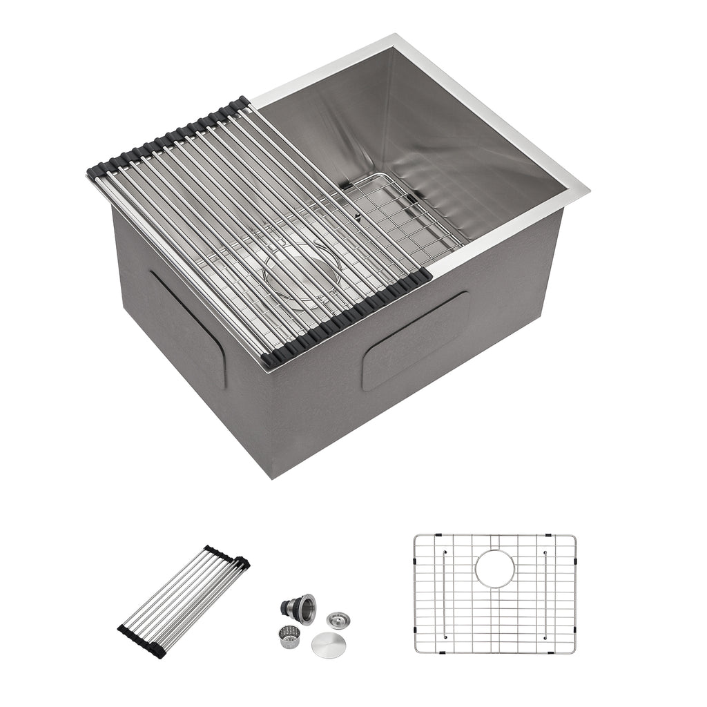 Dcolora 21''x18''x12'' Undermount Laundry Sink, 16 Gauge Stainless Steel 12'' Deep Single Bowl Utility Basin with X Grooves, Rectangular Under Counter Kitchen Sink