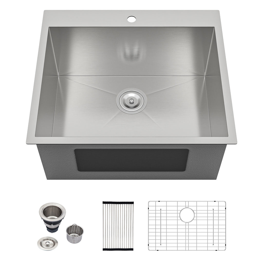Dcolora 25''x22''x12'' Drop-In Laundry Room Sink, 16 Gauge 304 Stainless Steel Deep Single Bowl Utility Basin